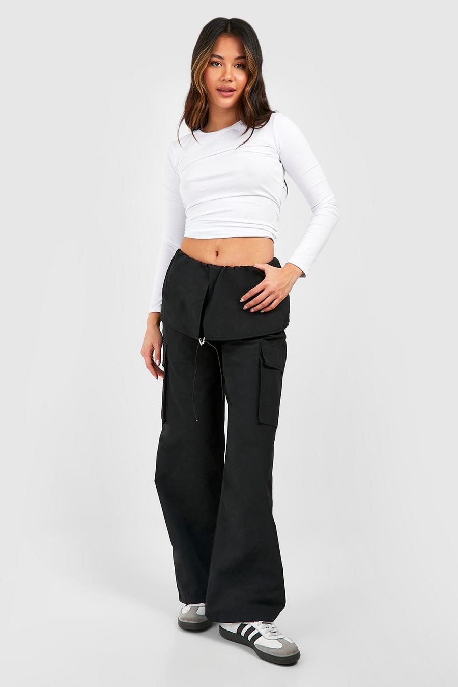 Black Overlay Waist Parachute Trousers  image number 1