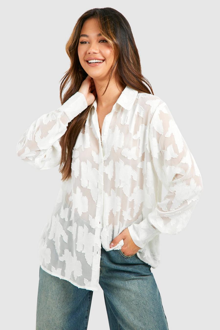 Cream Floral Texture Shirt image number 1