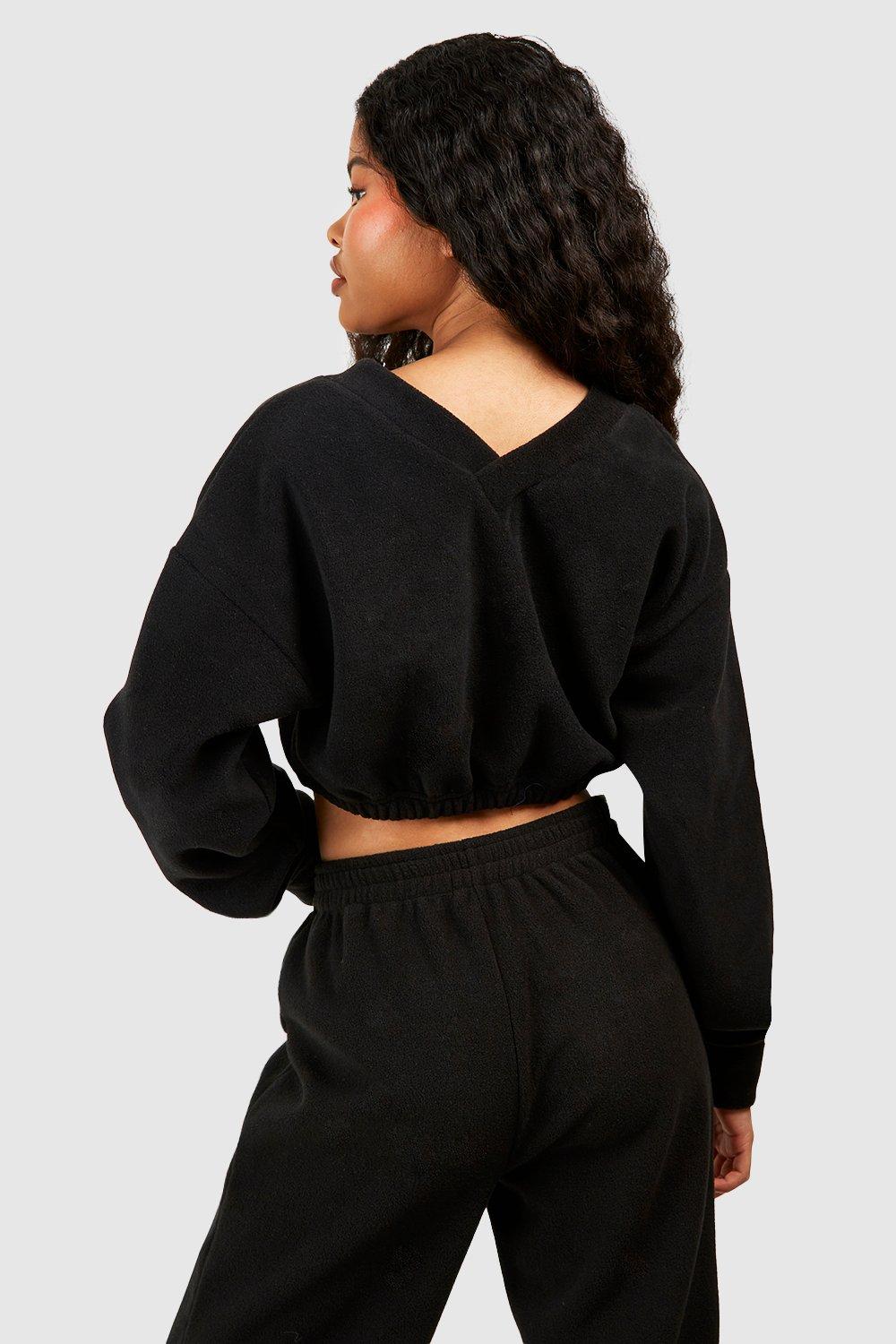 Petite Fleece V Front Crop Sweatshirt