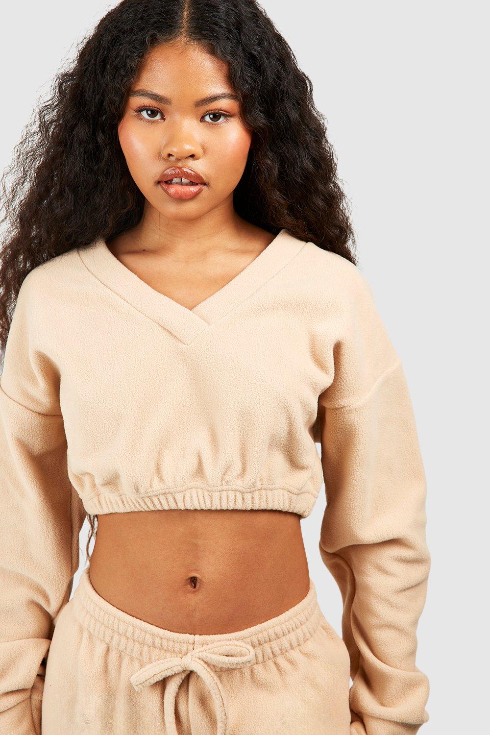 Petite Fleece V Front Crop Sweatshirt