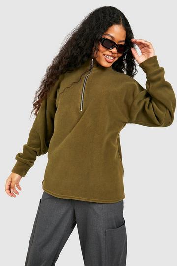 Petite Fleece Half Zip Sweatshirt olive