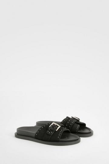 Studded Leather Slides black