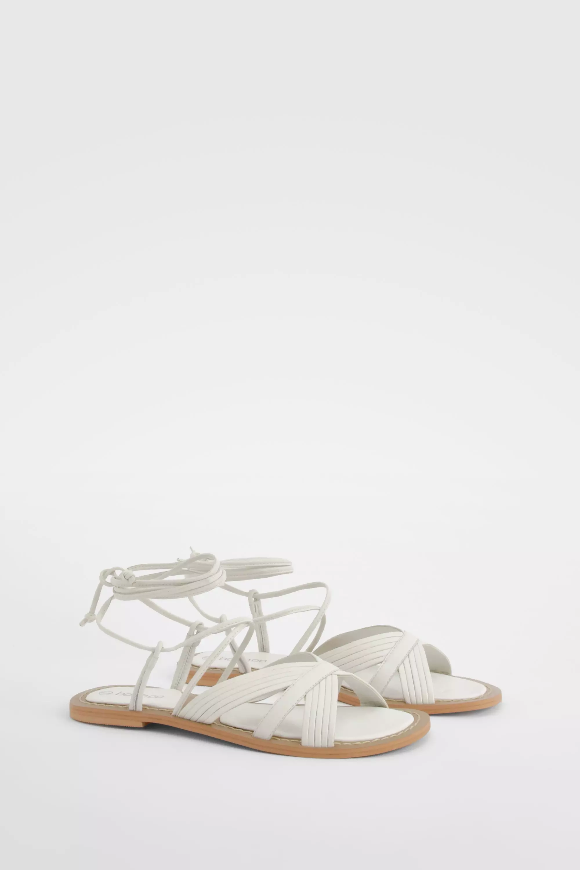 White Multi Strap Leather Wrap Up Sandals alternative image