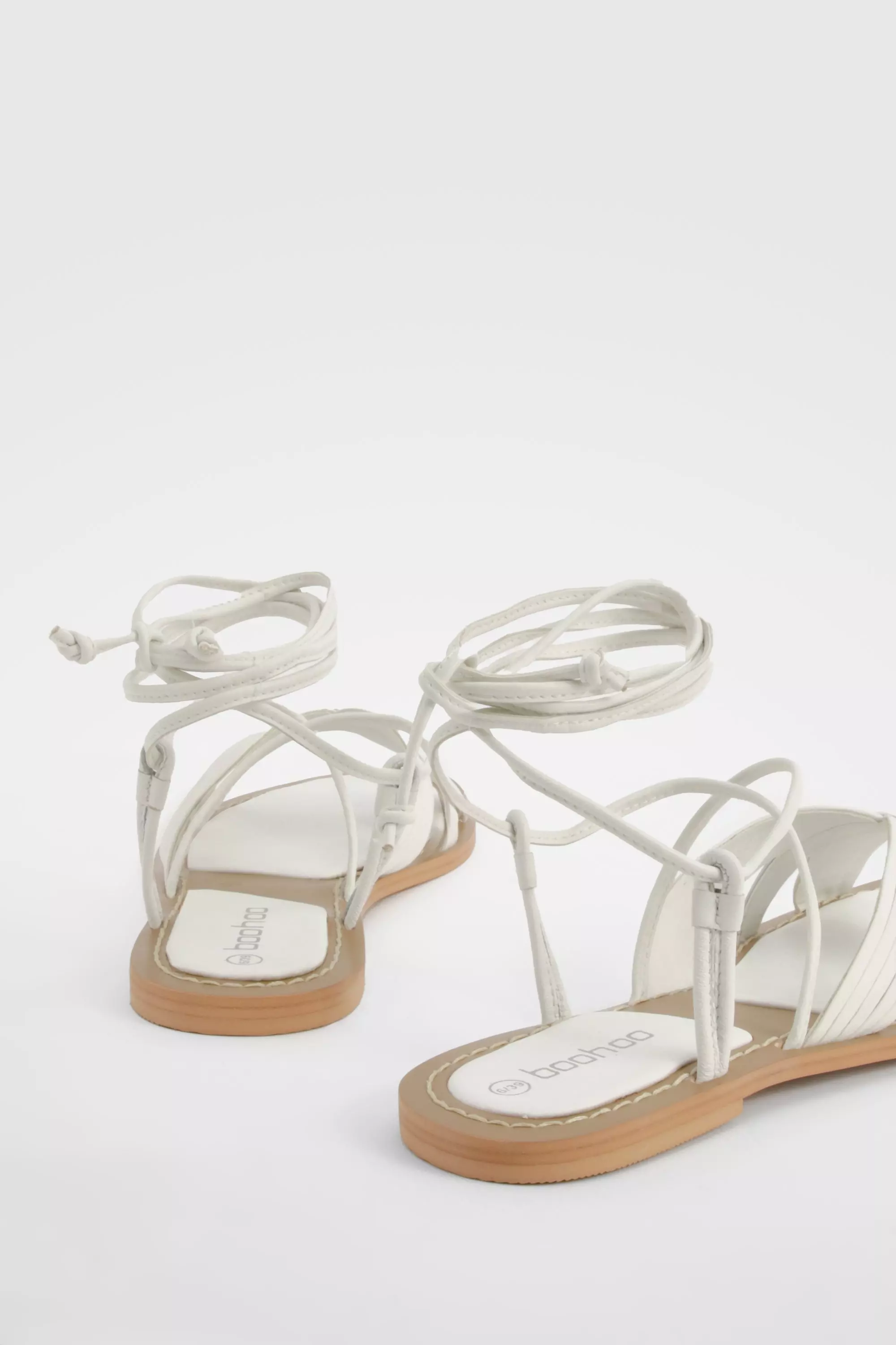 White Multi Strap Leather Wrap Up Sandals alternative image
