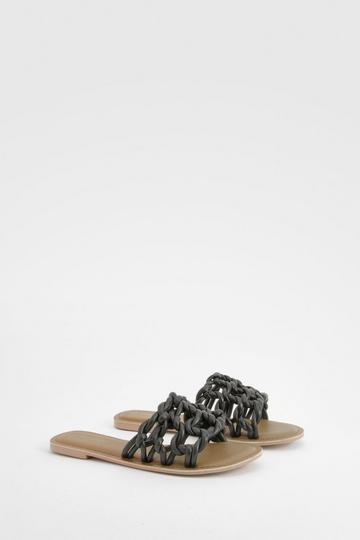 Caged Leather Mule Sandals black