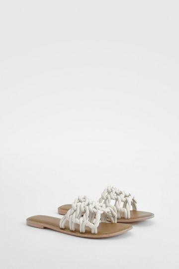 Caged Leather Mule Sandals white