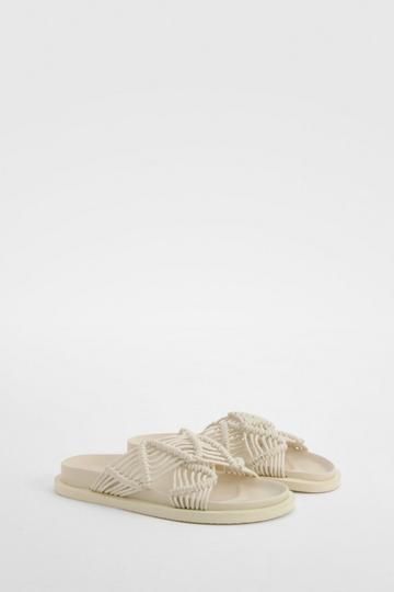 Cream White Crochet Crossover Sliders