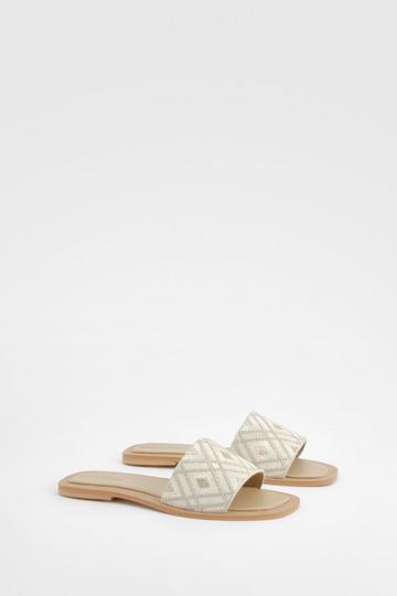 Embroidered Detail Mule Sandals beige