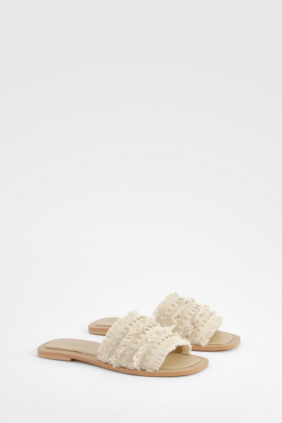 Beige Wide Fit Woven Studded Holiday Sandals image number 1