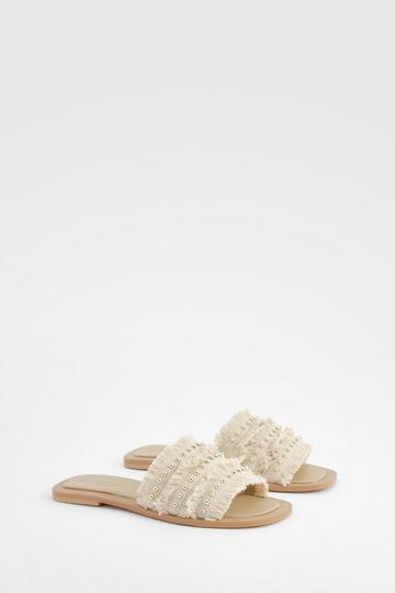 Wide Fit Woven Studded Holiday Sandals tan
