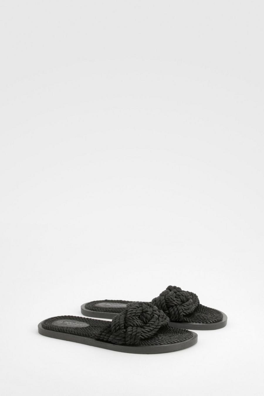 Black Wide Fit Rope Chunky Sliders image number 1