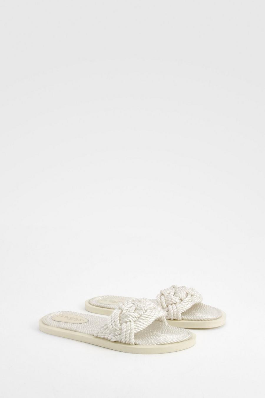 Cream Wide Fit Rope Chunky Sliders image number 1