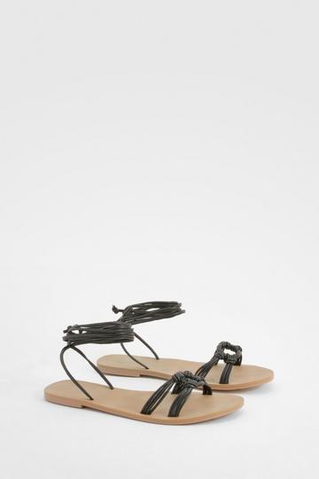 Brede Leren Wikkel Sandalen black