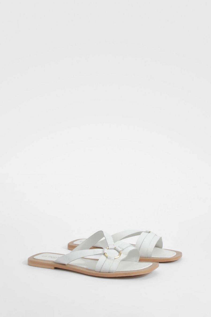 White Wide Fit Leather Ring Mules image number 1