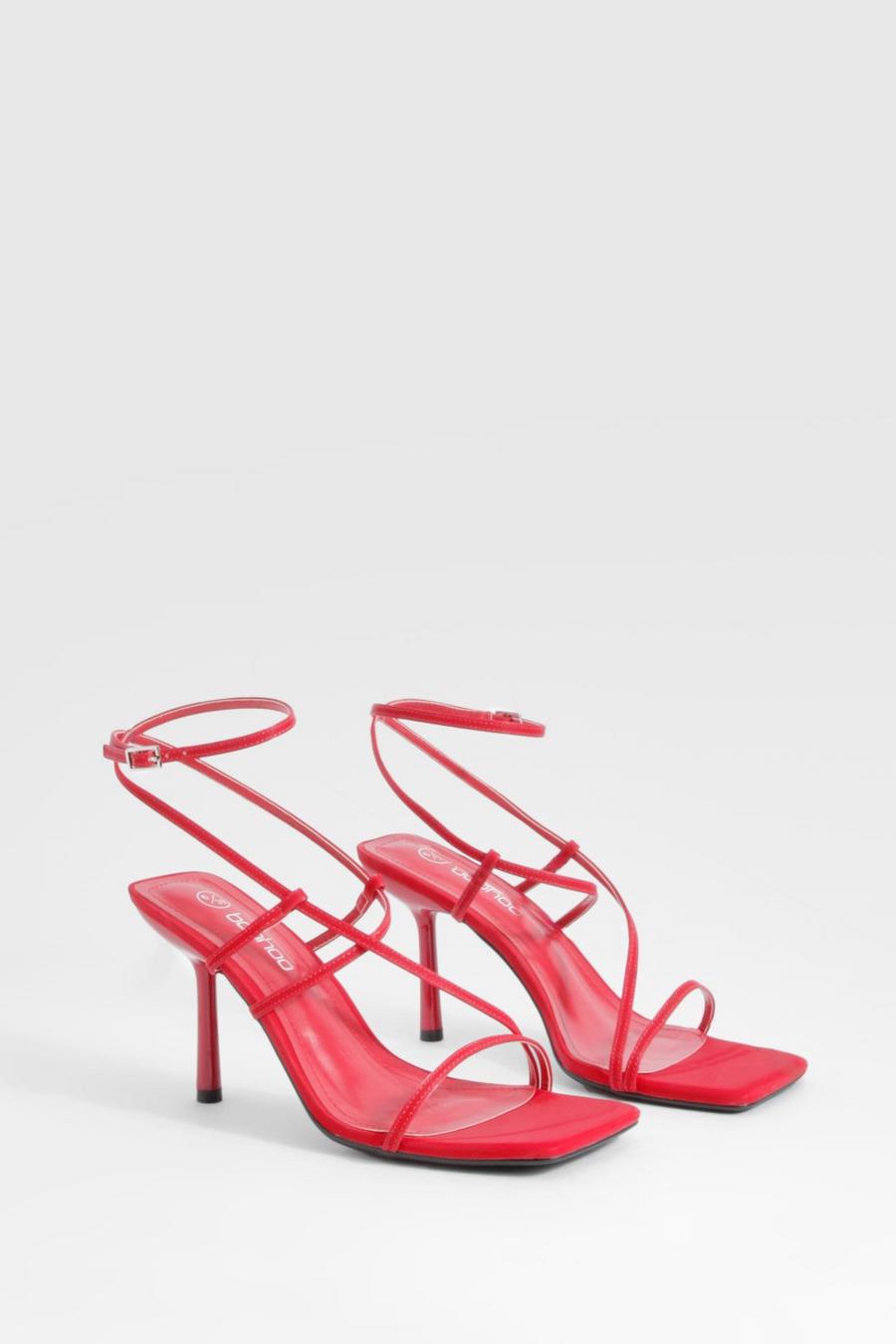 Red Square Toe Strappy Mid Height Heels image number 1