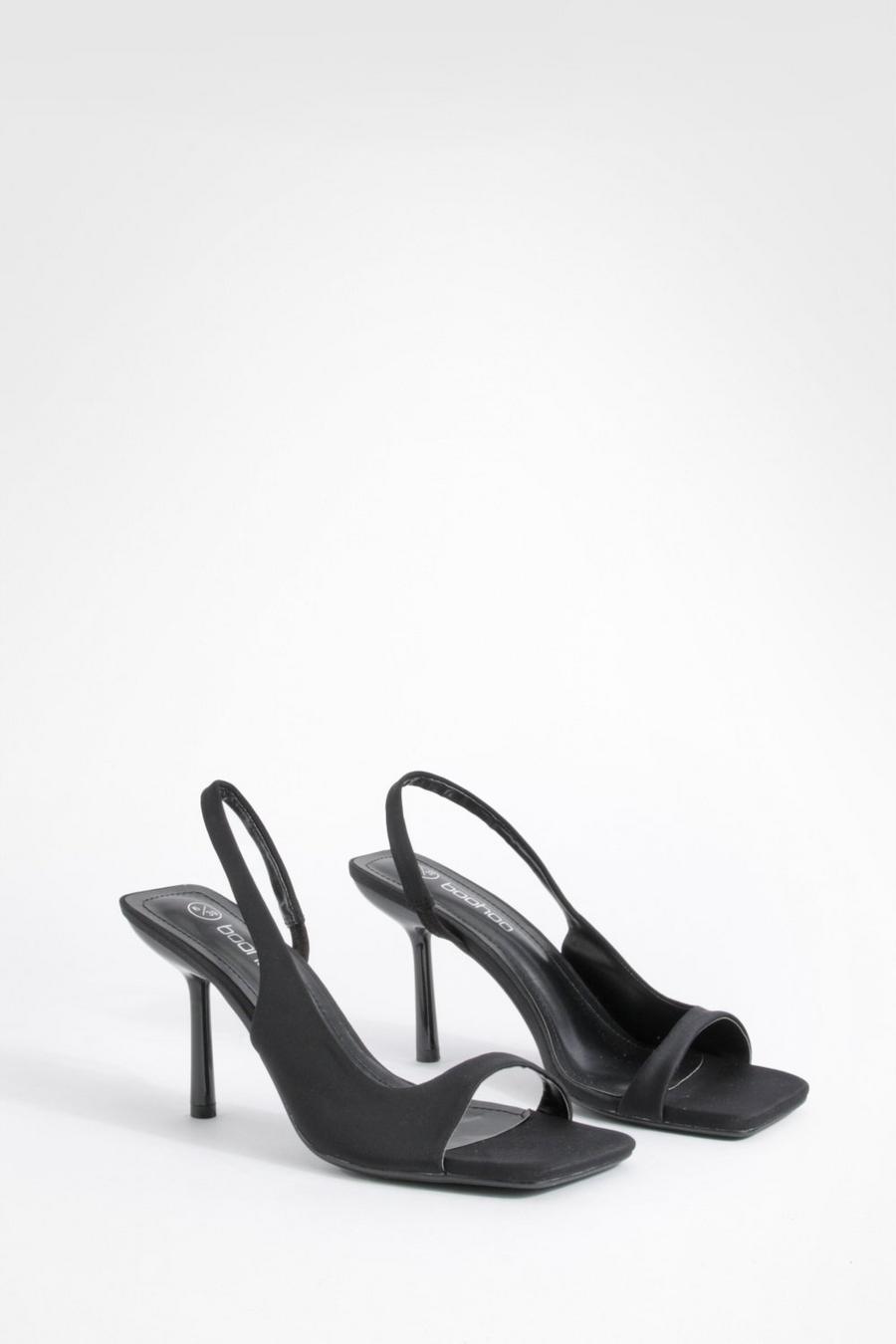 Black Slingback sandaletter med fyrkantig tå