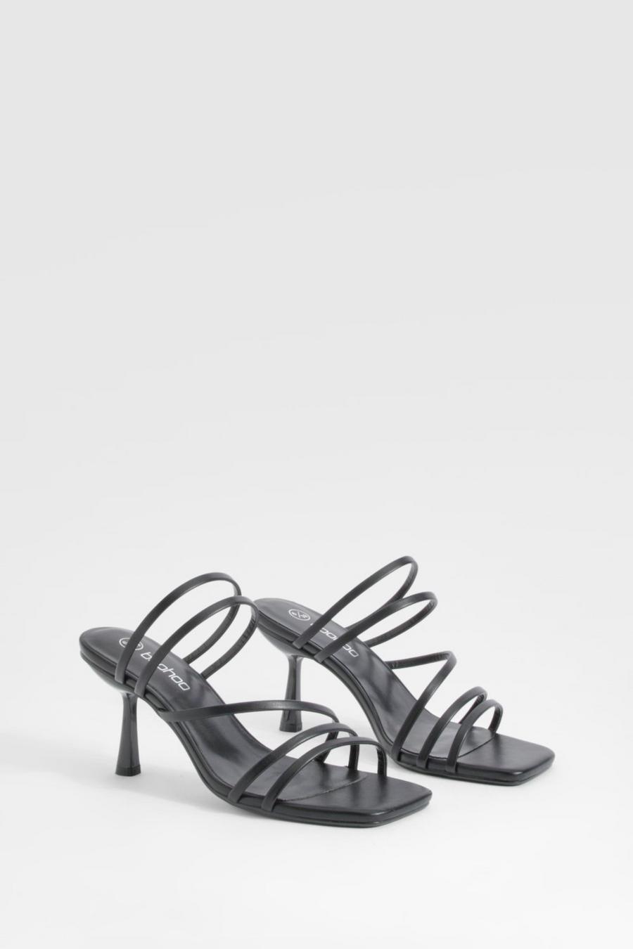 Black Strappy Low Stiletto Mule