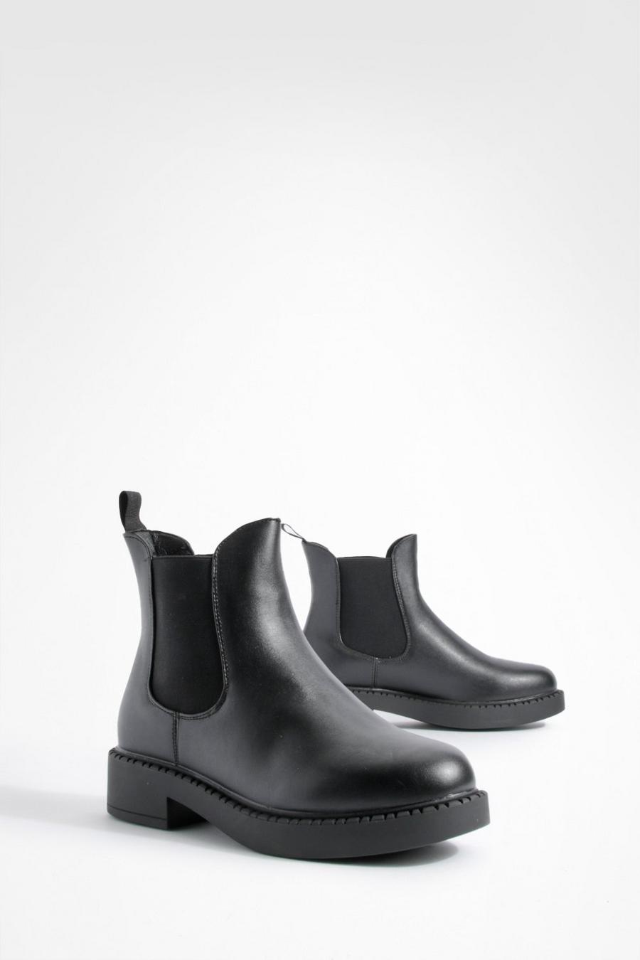 Black Wide Fit Tab Detail Chelsea Boots  