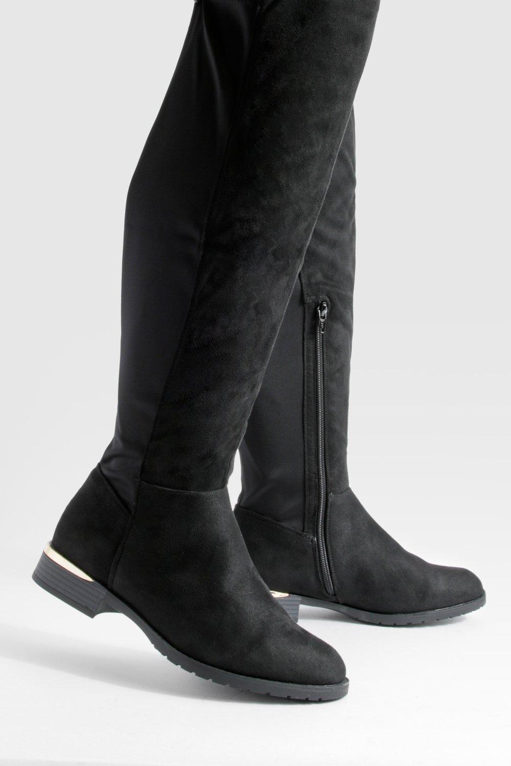 Knee high boots with gold outlet trim