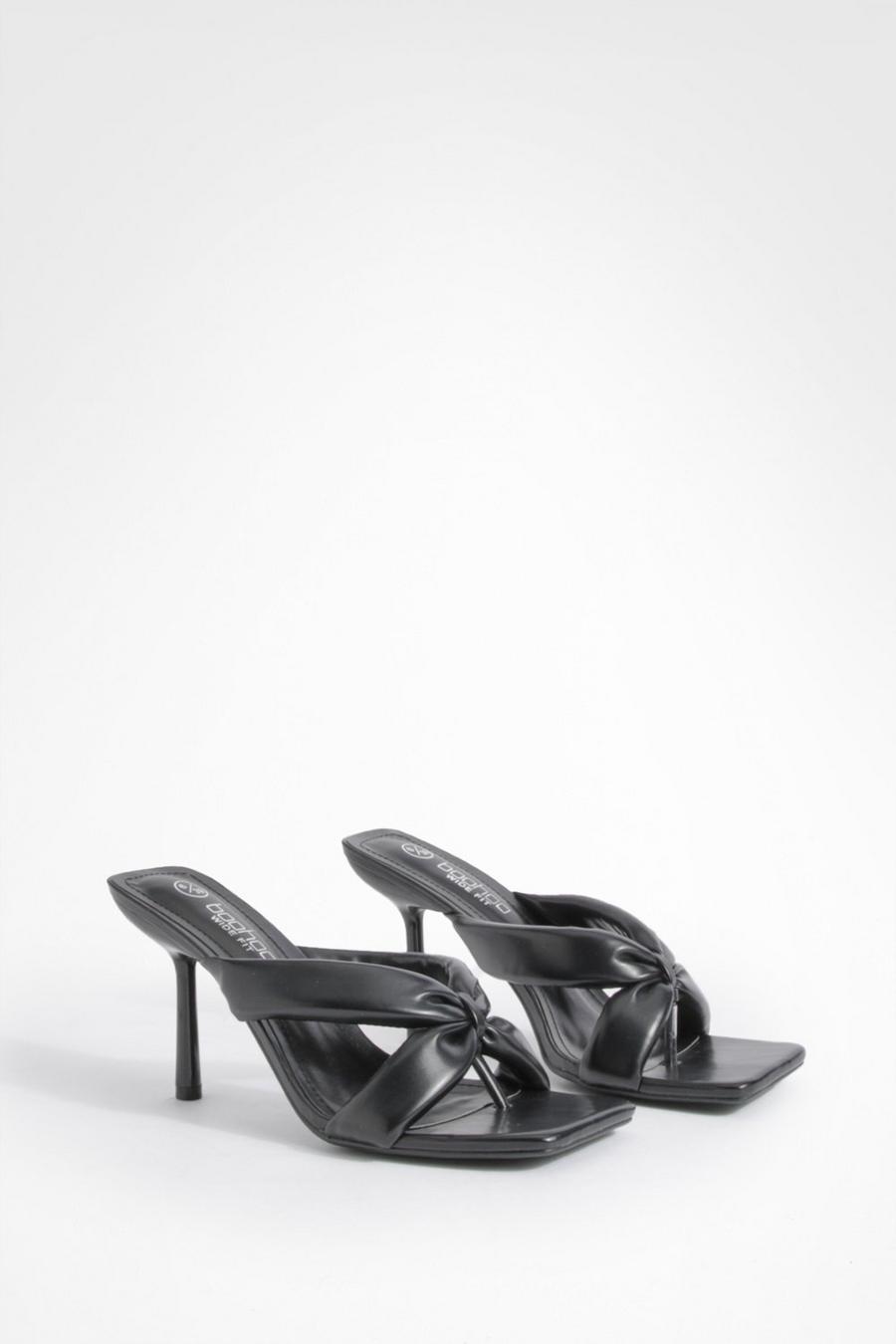 Black Wide Fit Padded Multi Strap Heeled Mules  image number 1