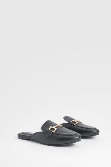 T Bar Backless Slip On Loafers black