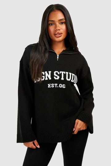 Dsgn Studio Oversized Zip Neck Sweater black
