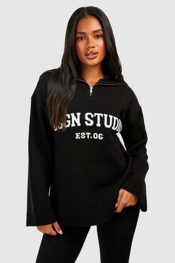 Dsgn Studio Oversized Zip Neck Jumper black