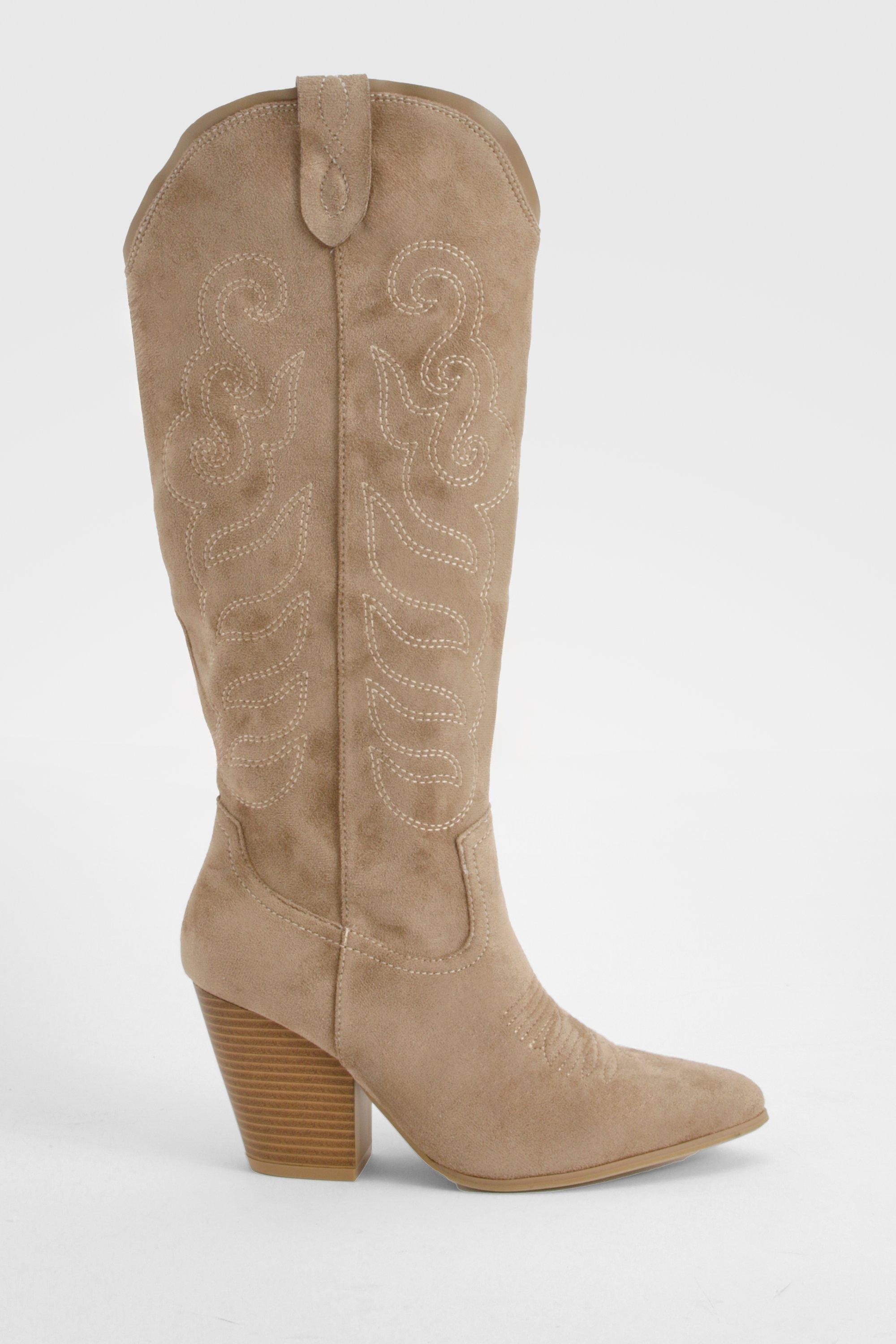 Embroidered Knee High Western Cowboy Boots | boohoo NO