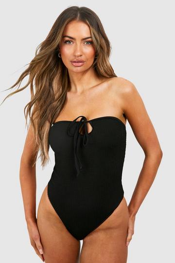 Crinkle Tie Detail Bandeau Swimsuit black