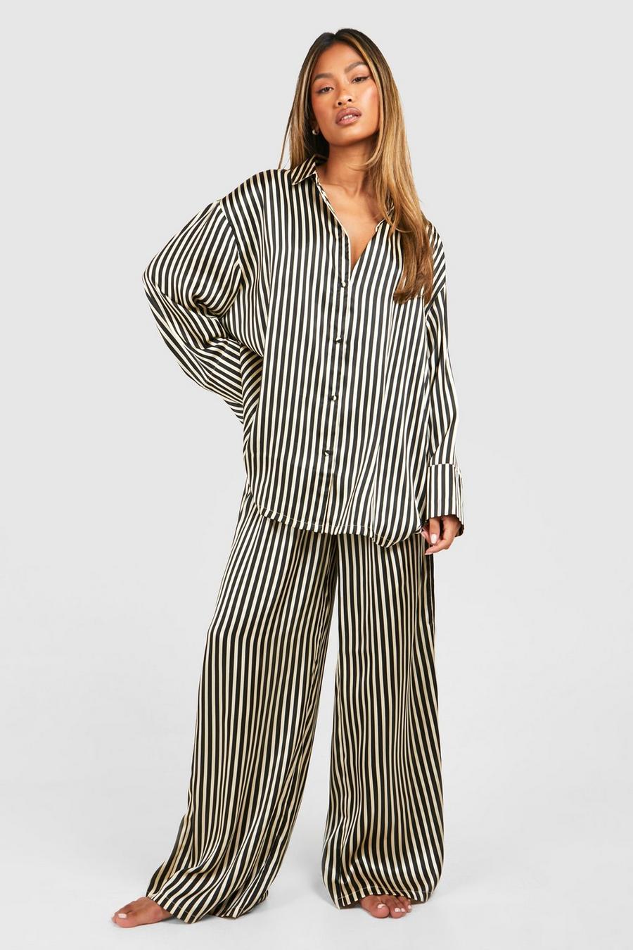 Black Stripe Oversized Pajama Set image number 1