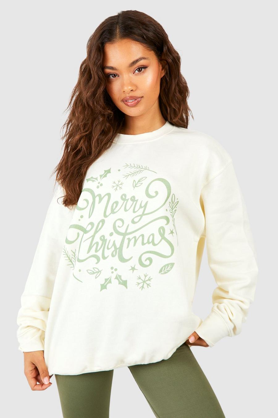 Stone Merry Christmas Printed Slogan Sweatshirt  image number 1