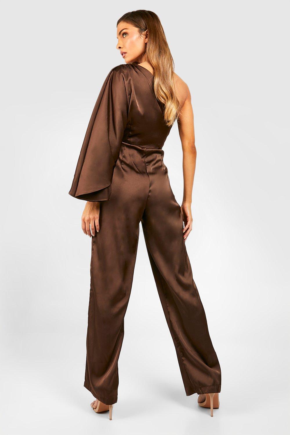 Satin One Shoulder Drape Jumpsuit