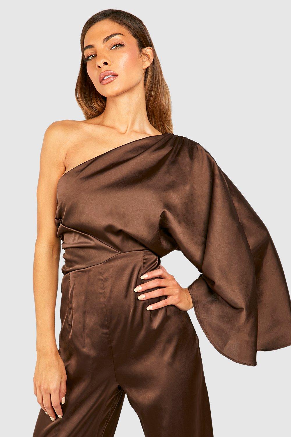 Women's Satin One Shoulder Drape Jumpsuit