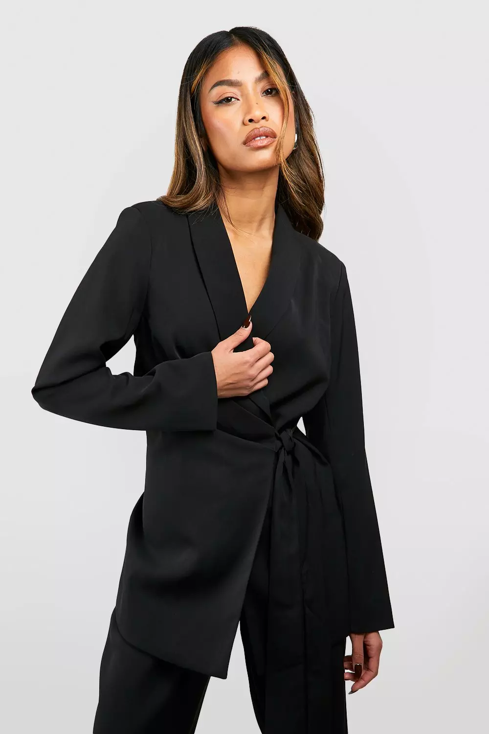 Black Drape Front Tie Side Blazer alternative image