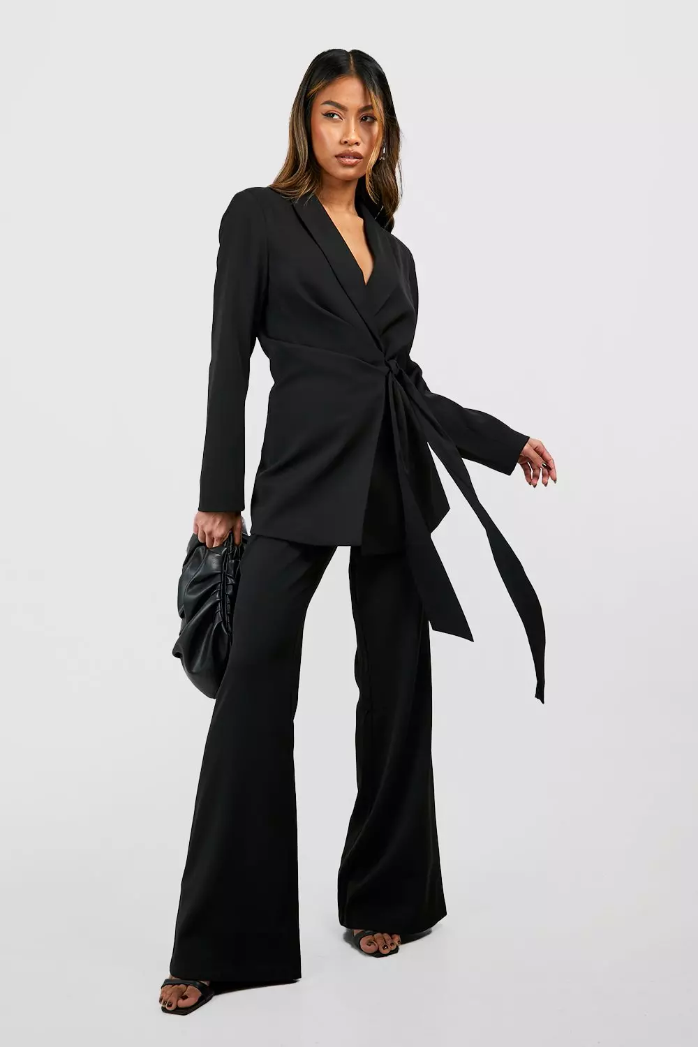 Black Drape Front Tie Side Blazer alternative image