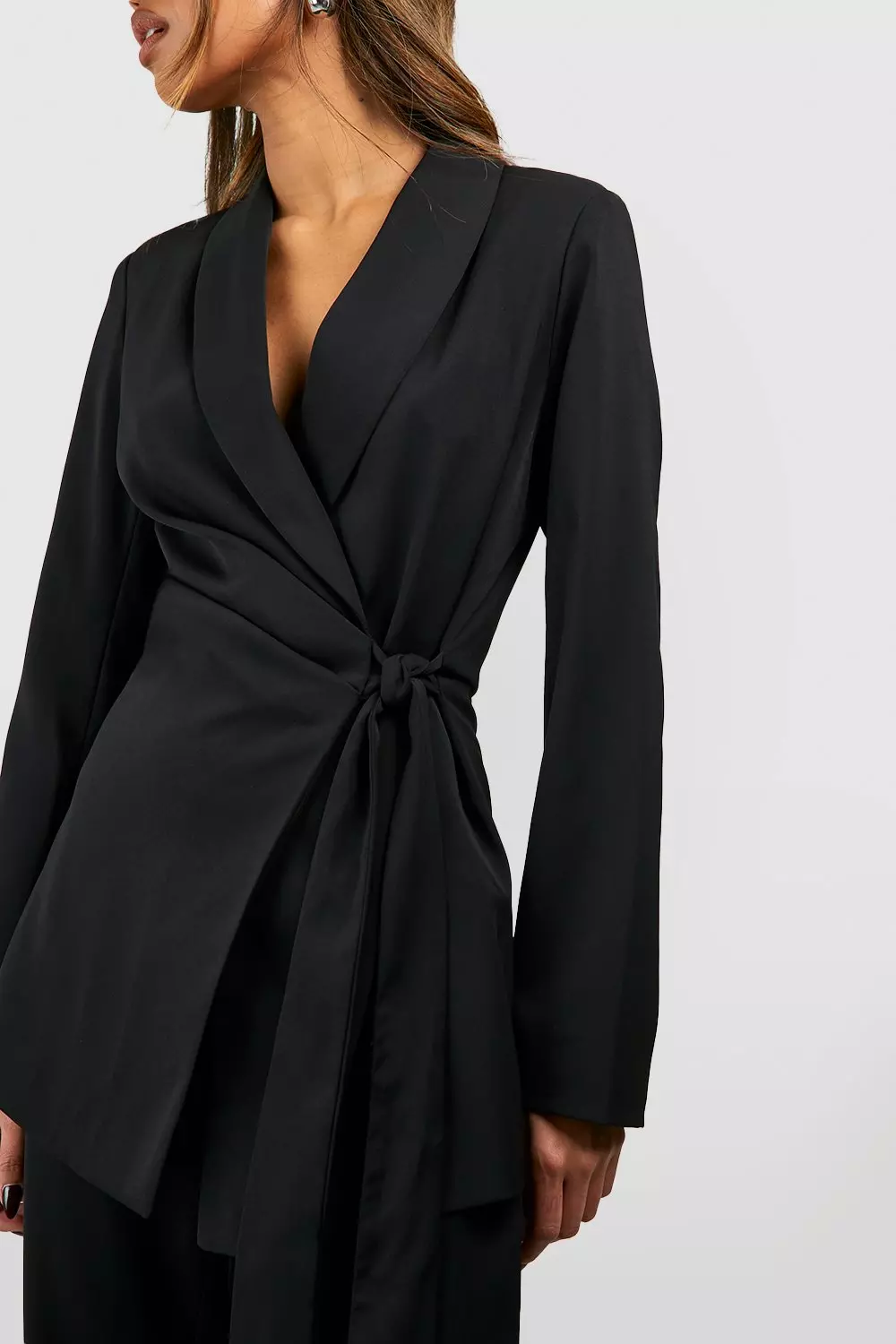 Black Drape Front Tie Side Blazer alternative image