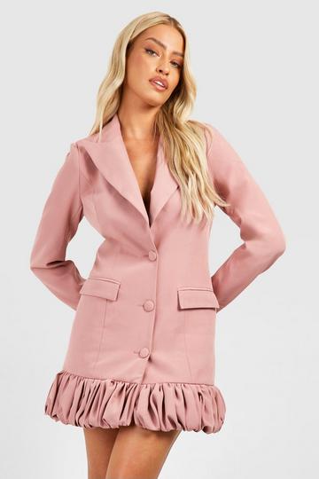 Rose Pink Ruffle Hem Tailored Blazer Dress