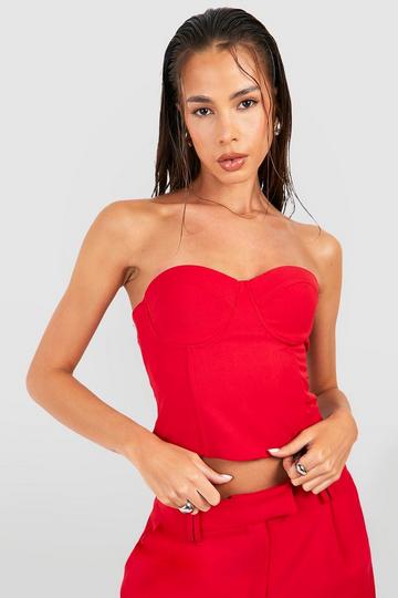 Woven Sweetheart Tailored Bandeau red