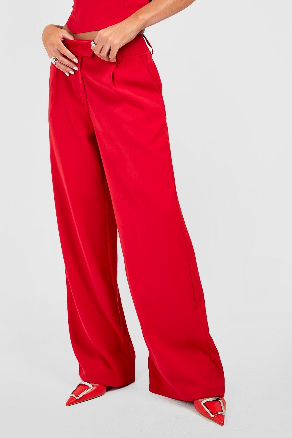 Tailored Wide Leg Pants in Red