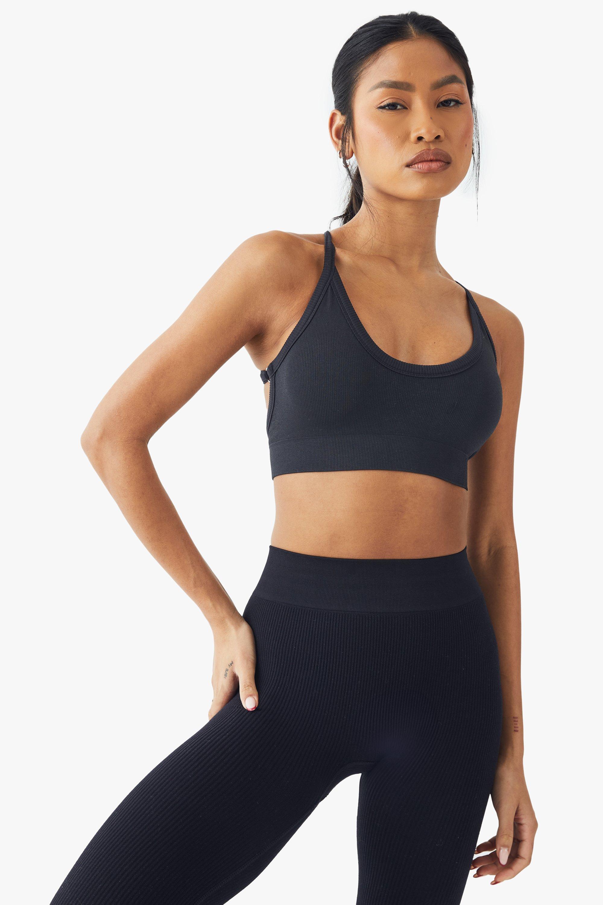 Seamless Rib Plunge Cross Back Sports Bra