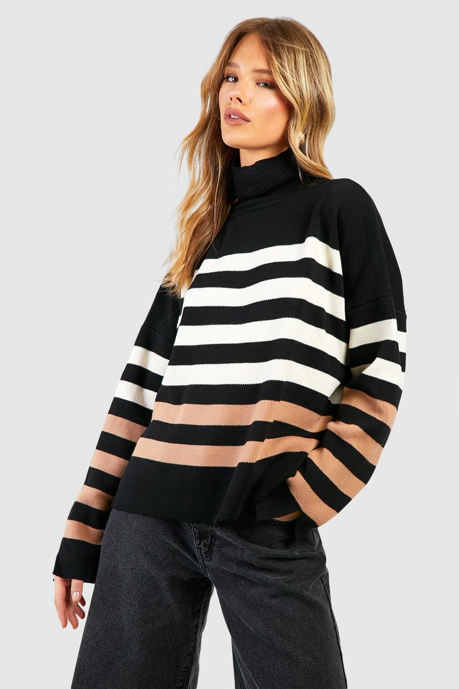 Black Tonal Stripe Knitted Jumper image number 1