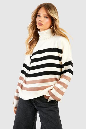 Tonal Stripe Knitted Jumper white