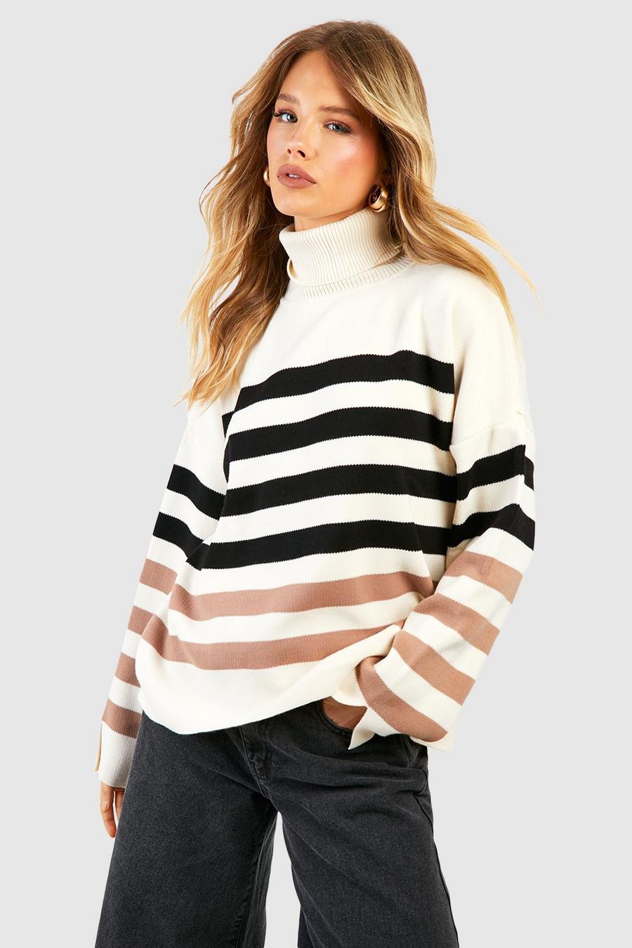 White Tonal Stripe Knitted Jumper