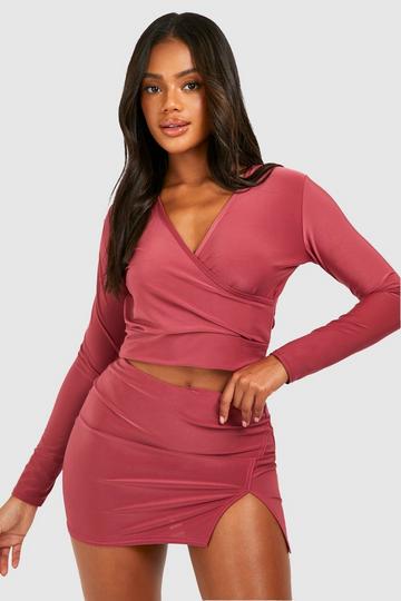 Slinky Side Split Mini Skirt mauve