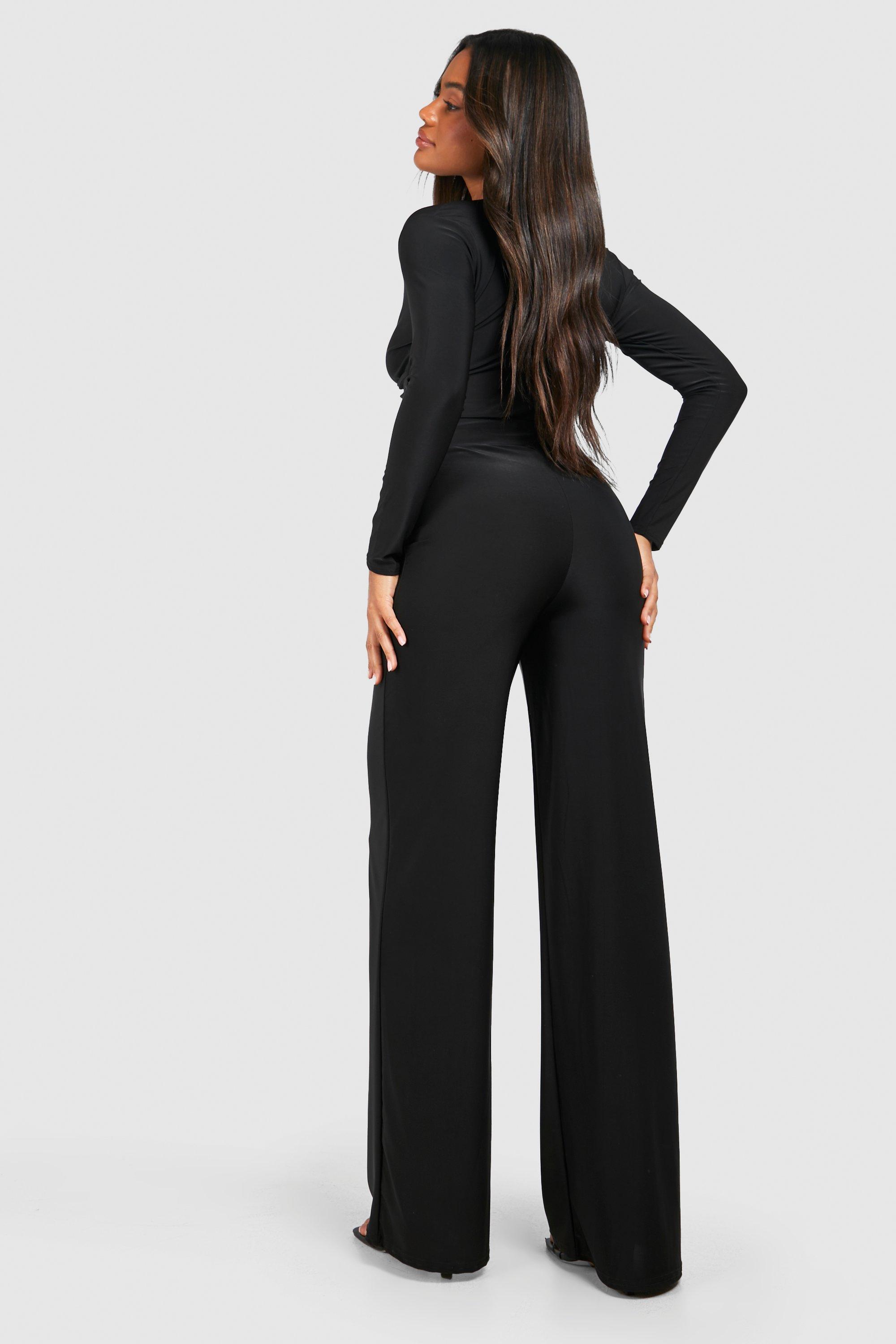 Black Slinky V Waist Wide Leg Pant