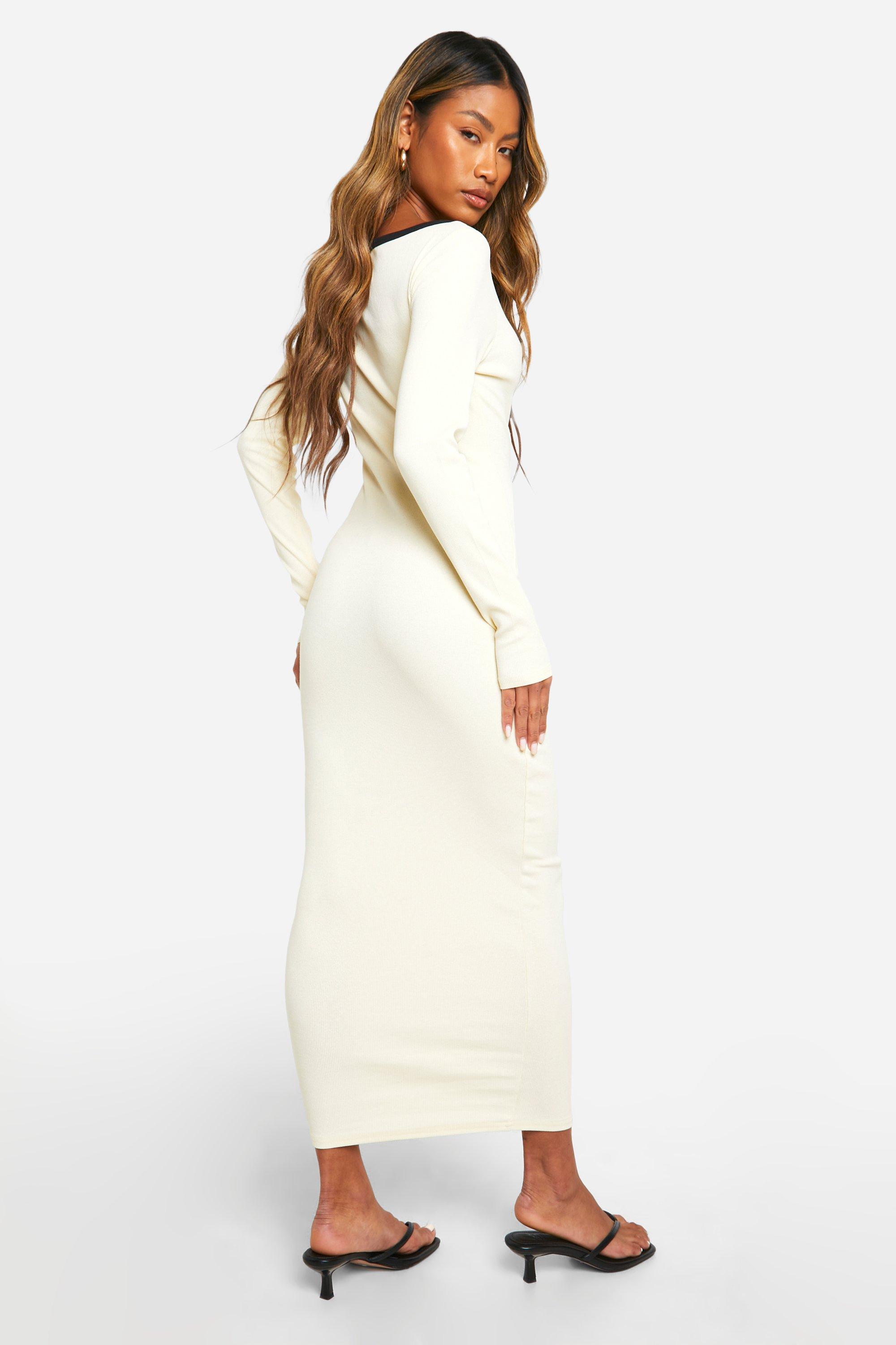 Premium Contrast Binding Boat Neck Midi Dress | boohoo USA Premium Contrast Binding Boat Neck Midi Dress | boohoo USA