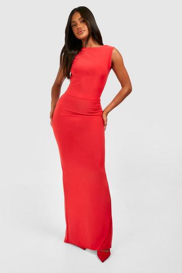 Slinky Back Split Maxi Skirt red