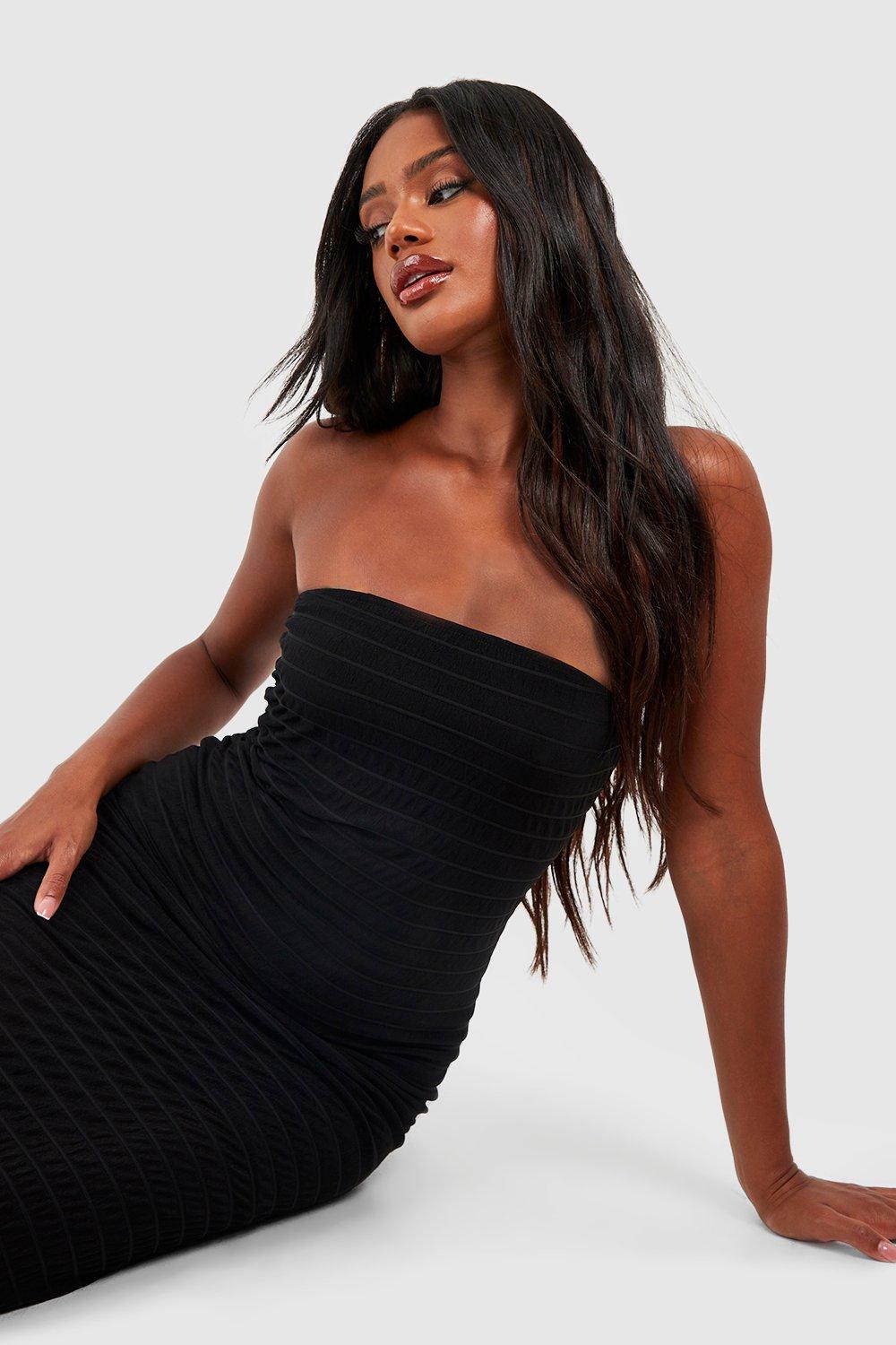 Textured Mesh Bandeau Maxi Dress