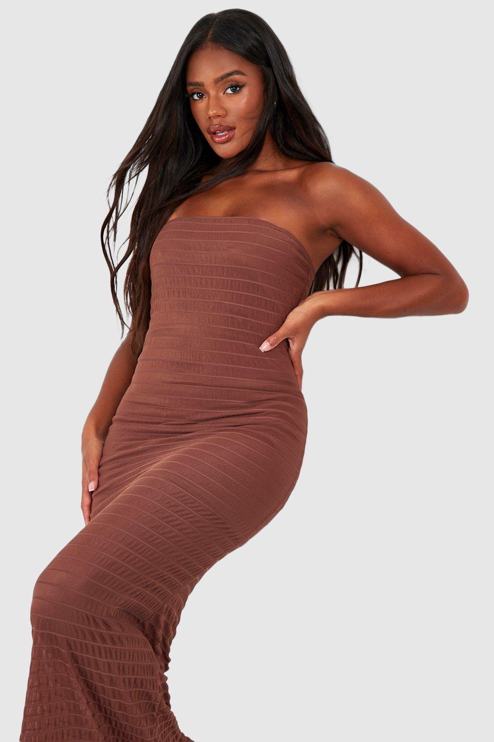 Textured Mesh Bandeau Maxi Dress