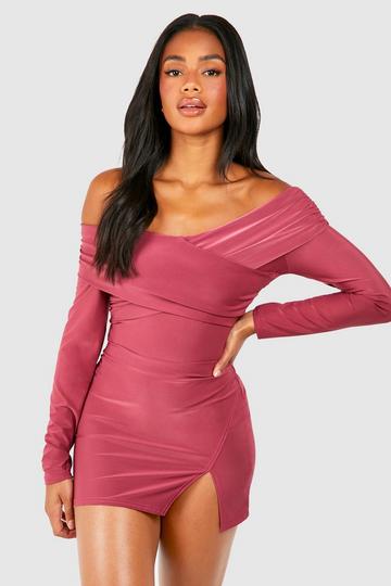 Ruched Wrap Over Long Sleeve Bodysuit mauve